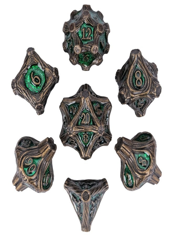 HDdais 7 Piece Metal DND Dice Bronze Metal Dice Set D&D with Leather Bag for Role Playing Game and Board Game - Image 1